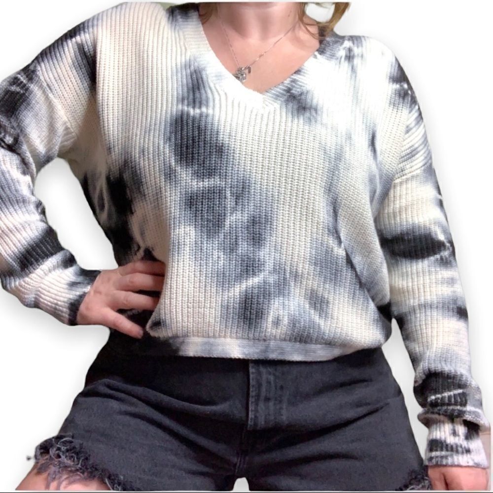 John +Jenn 100% Cotton Knit Crop Tie Dye Sweater